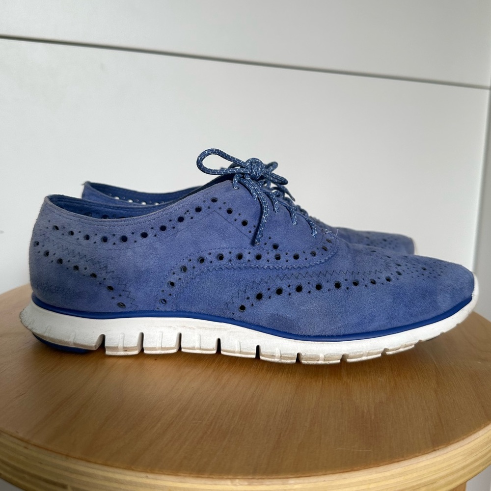 Cole Haan ZeroGrand Wingtip Oxfords Suede Blue Size 7.5 Womens